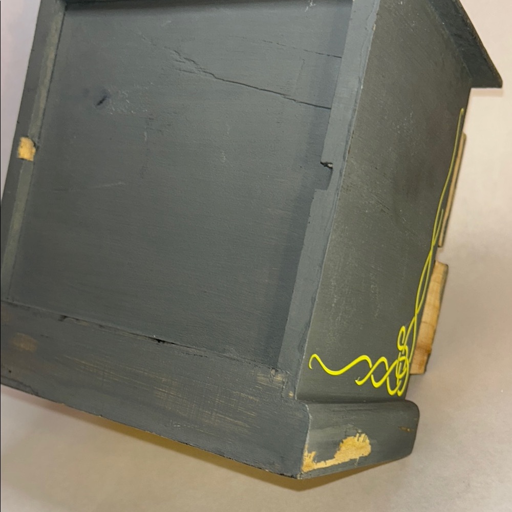 Hand-Made/Painted Gray Jewelry Box/Dollhouse 2 Drawer Dresser w/Neon Yellow Dsgn - Picture 16 of 16